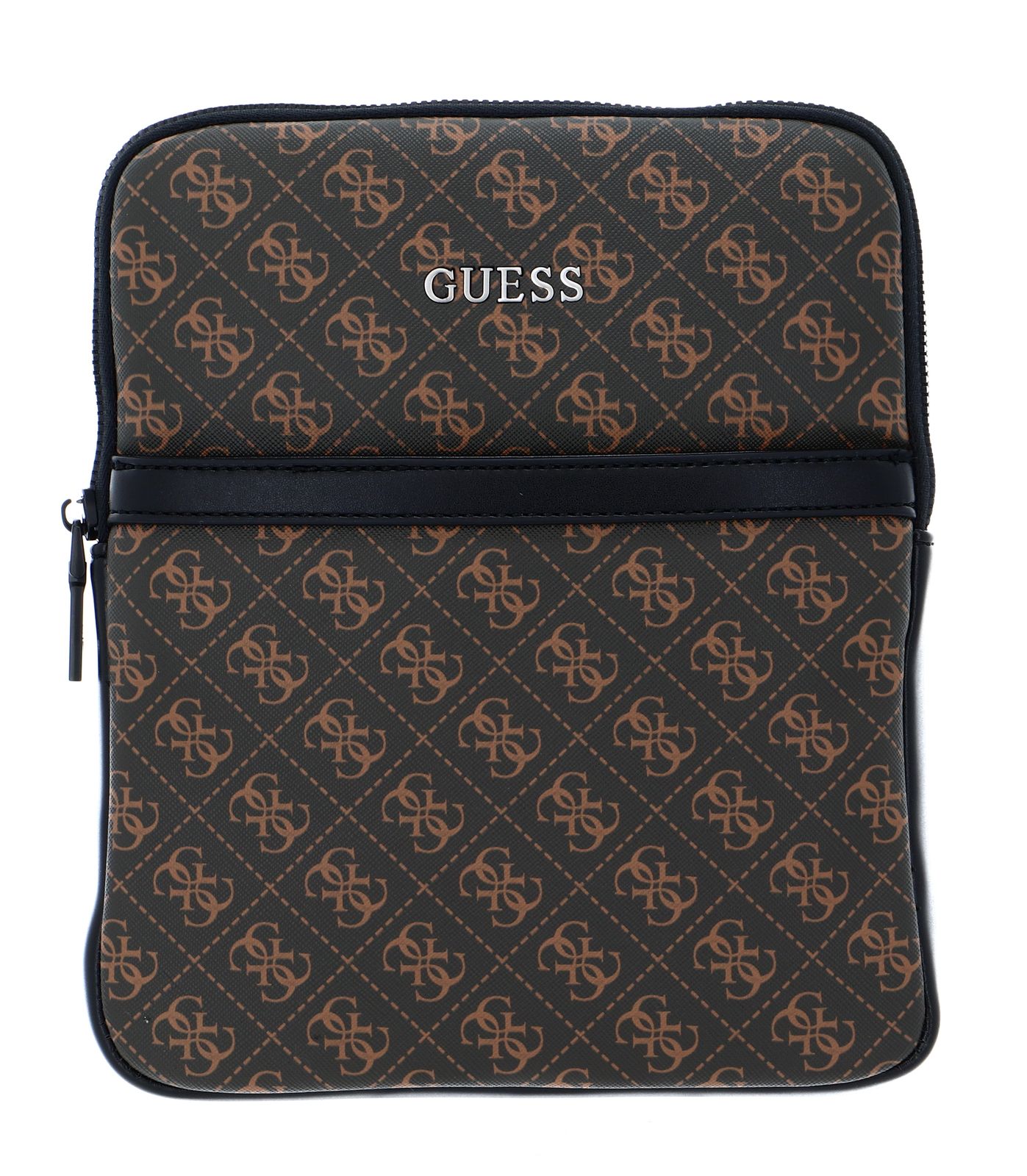 Guess, Vezzola, Top plat cu fermoar, Geantă textilă crossbody, Maro, Pentru bărbați